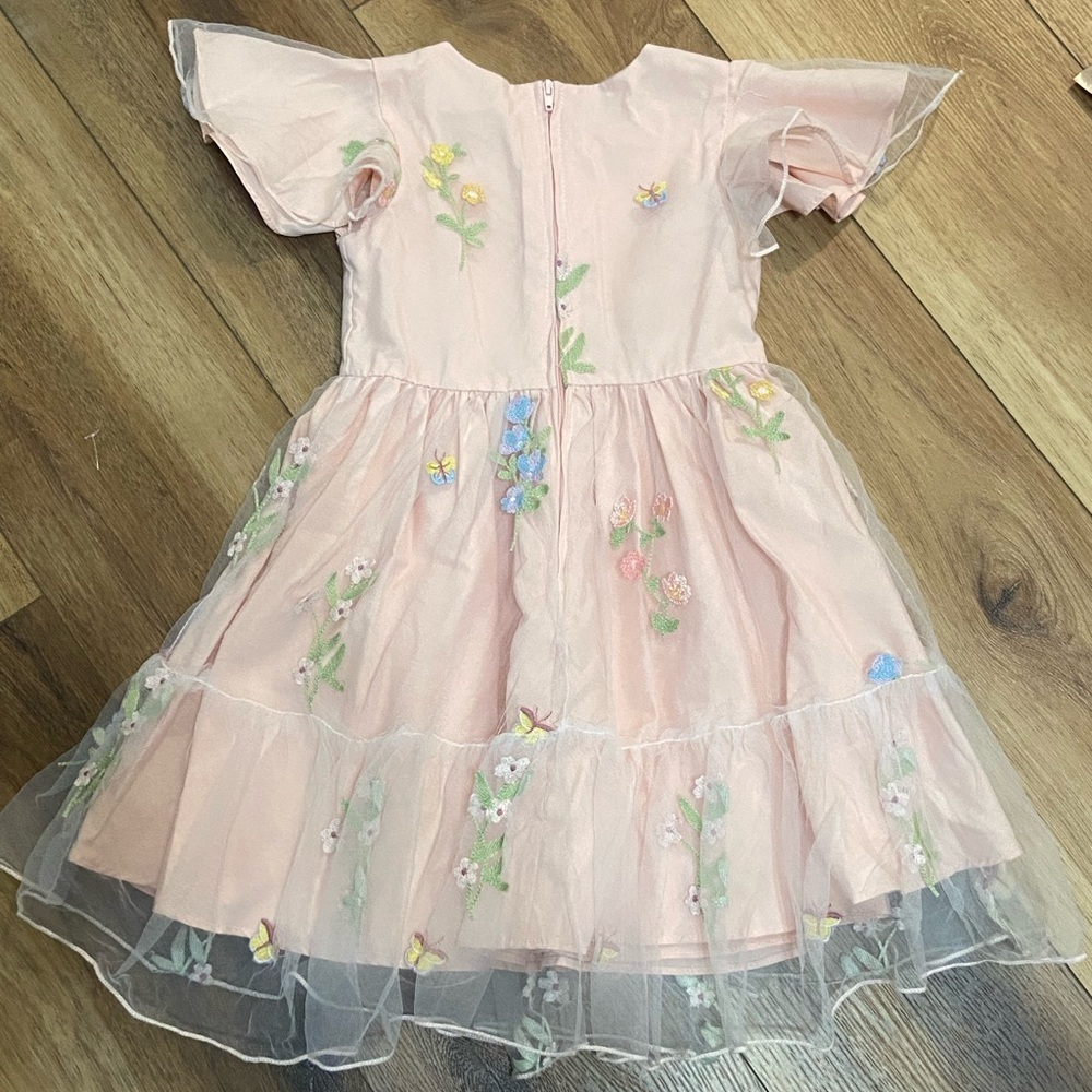 Rare Editions girls flutter sleeve sheer overlay floral embroidered dress 4T - Picture 6 of 8